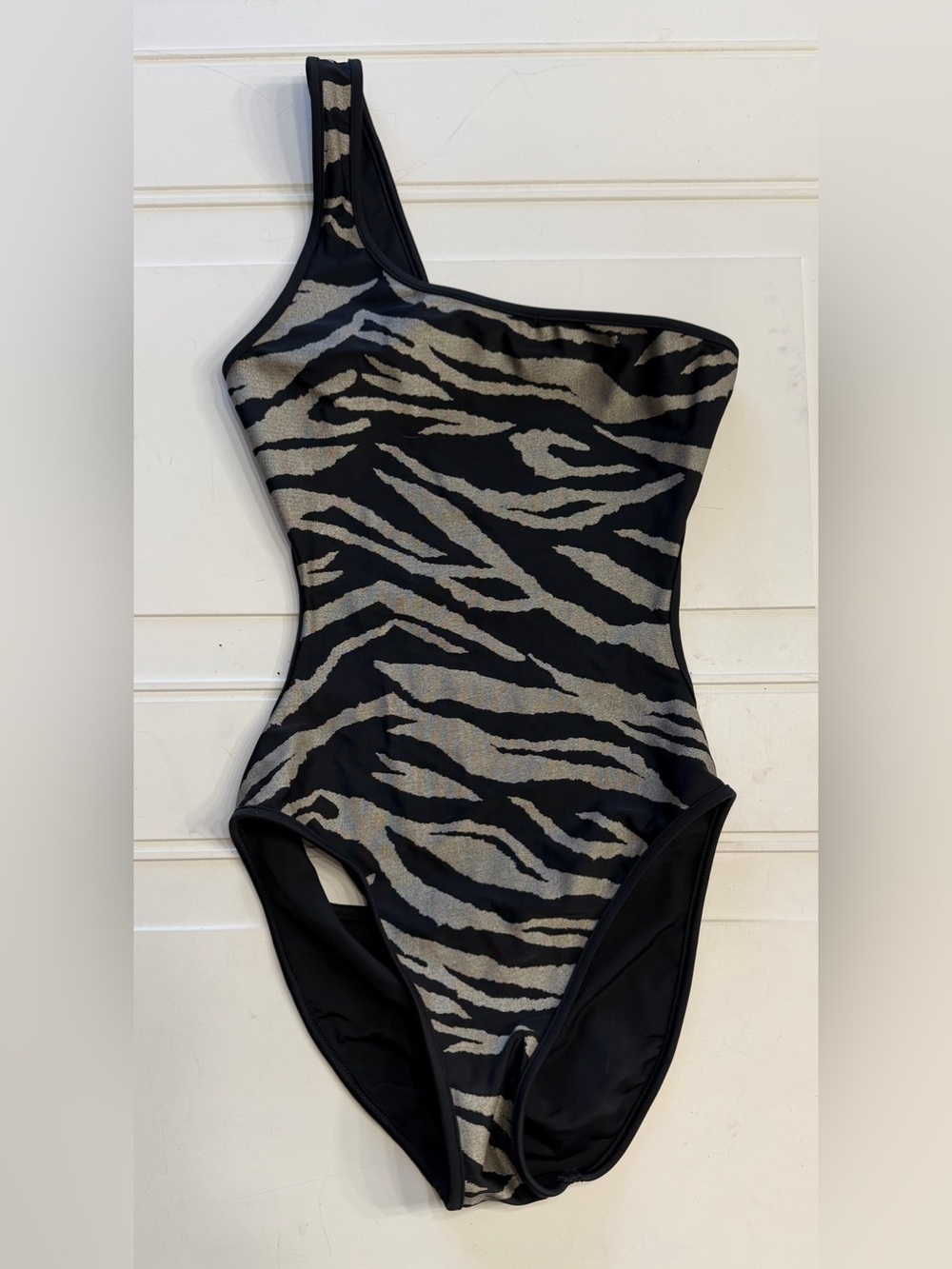 Zadig & Voltaire Women’s Sz 6 One Shoulder One Piece Zebra Metallic Swimsuit